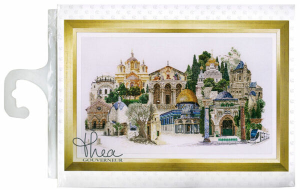 THEA GOUVERNEUR CROSS STITCH KIT - jerusalem 18ct aida black 79x50cm Buildings