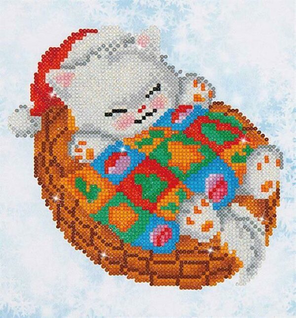 Diamond Dotz Painting Kit Snug Christmas Kitty 23 x 25cm Canvas Basket Pet Cat