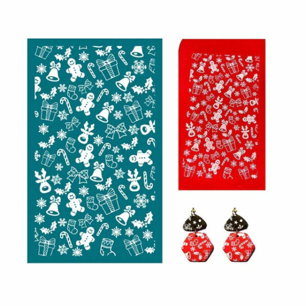 Ornaments - Self-Adhesive Silk Screen Stencils for Polymer Clay Reusable X-mas