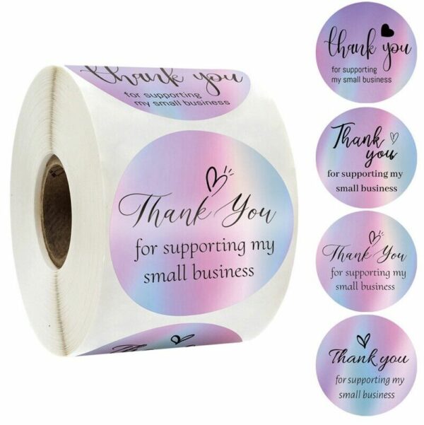 500x Thank you Stickers - Holographic Laser Silver 38mm Small Business Parcel