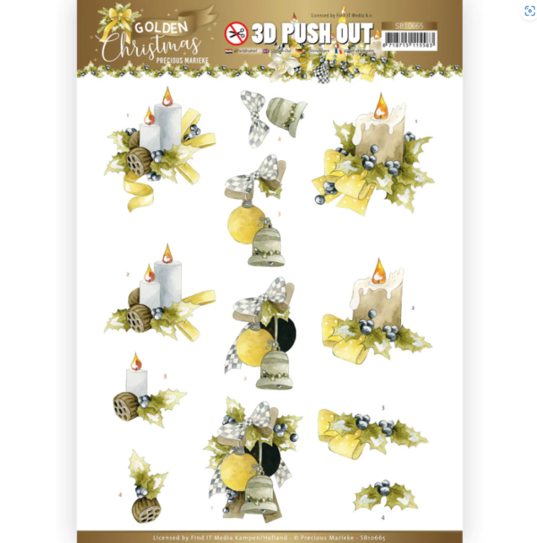 Find It 3D Diecut Decoupage A4 Pushout Kit - Golden Christmas - Christmas Candle