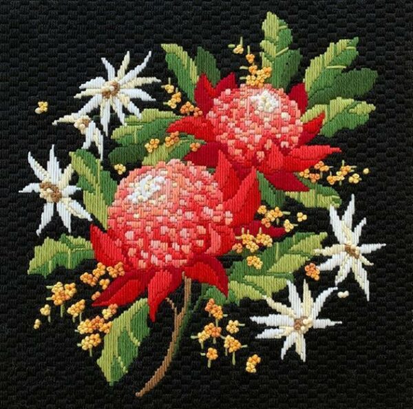 Long STITCH KIT Waratahs Australian Flowers Square Panel 30x30CM Tapestry - Image 2