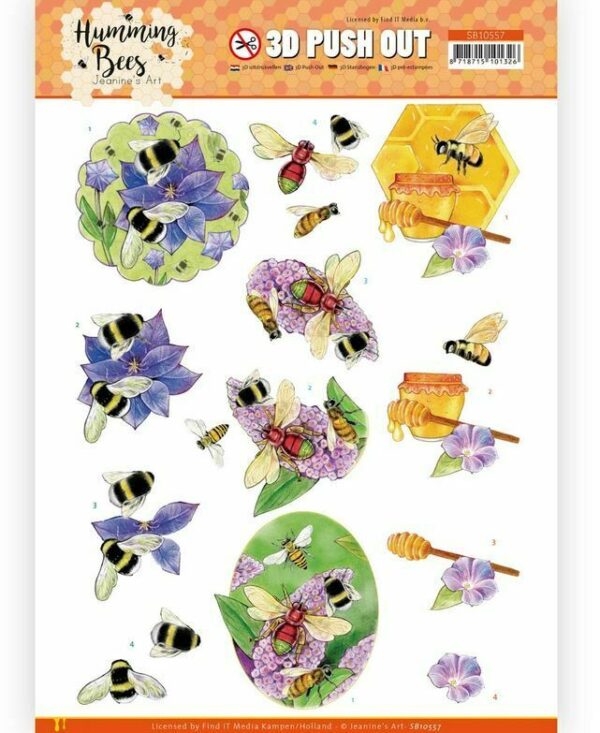 3D Die cut Decoupage A4 Pushout Jeanine's Art - Humming Bees - Honey Bee Hive