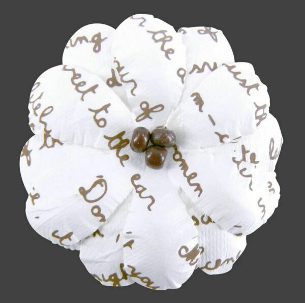 Couture Creations White Beaded Flower With Script Print - 10 pieces 5cm Inkable