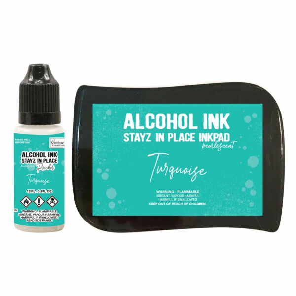 Stayz in Place Permanent Alcohol Ink Pad + reinker - Turquoise Blue Pearlescent