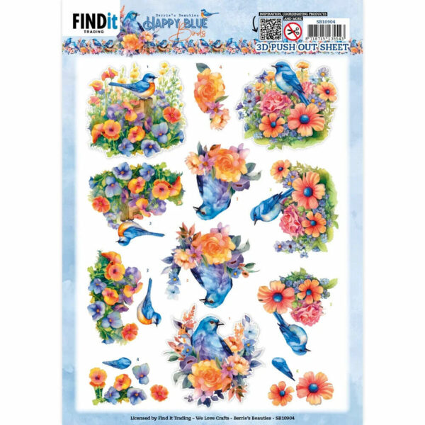 Find It 3D Diecut Decoupage A4 Pushout Kit - Happy Blue Birds - Colourful Birds