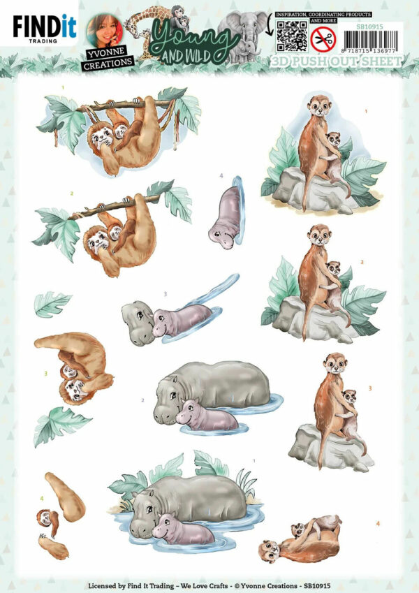 Find It 3D Diecut Decoupage A4 Pushout Kit - Young and Wild - Sloth Baby