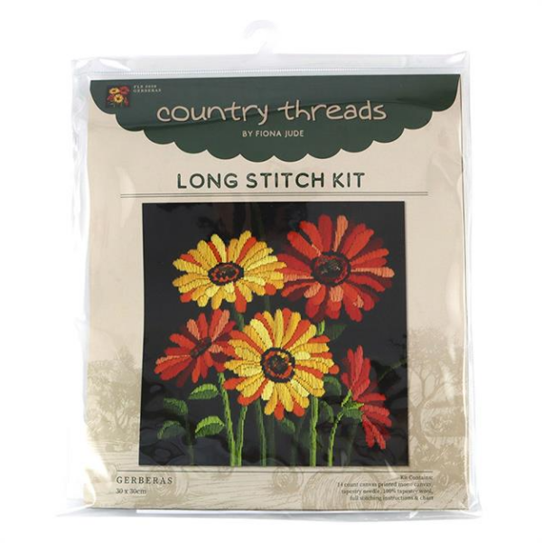 Country Threads Long STITCH KIT Gerberas 30cm x 40cm Tapestry Australian Native