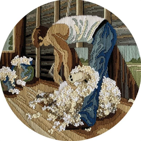 Country Threads Long STITCH KIT Shearer Round 30cm Tapestry Australian Native - Image 2