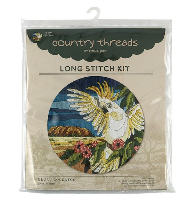 Country Threads Long STITCH KIT Uluru Cockatoo Round 30cm Tapestry Australian