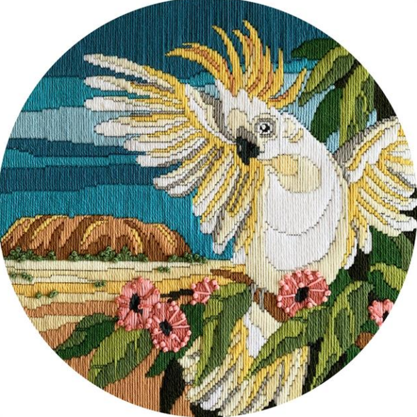 Country Threads Long STITCH KIT Uluru Cockatoo Round 30cm Tapestry Australian - Image 2