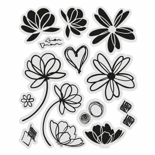 Couture Creations Stamp Set - You Go Girl - Layered Florals - 14pc Flowers Heart