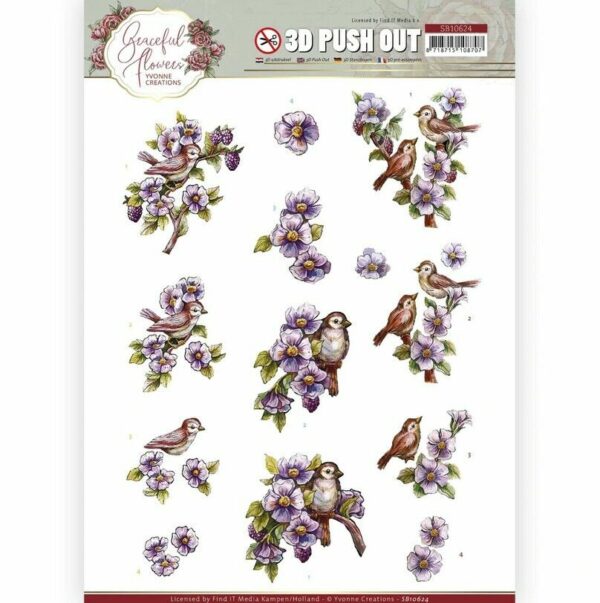 Find it 3D Diecut Decoupage A4 Sheet Graceful Flowers - Birds and Blackberries