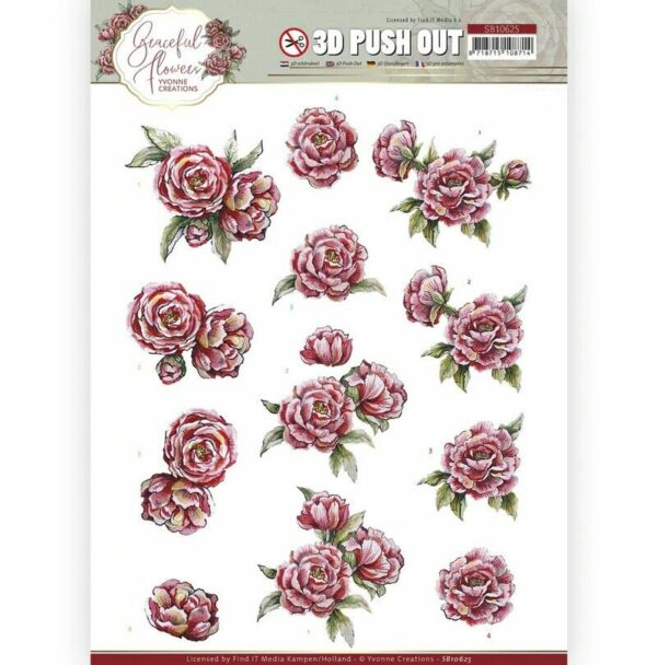 Find it 3D Diecut Decoupage A4 Sheet Yvonne Graceful Flowers - Pink Roses