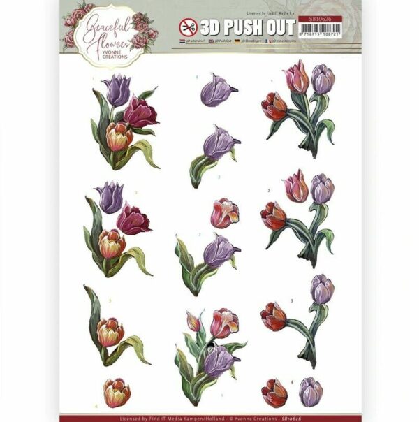 Find it 3D Diecut Decoupage A4 Sheet Yvonne Graceful Flowers - Colourful Tulips