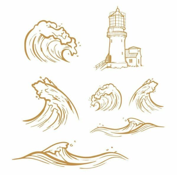 Couture Creations Stamp Set - Seaside Girl Crashing Waves Stamp 7pc Lighthouse