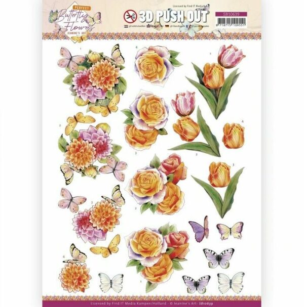 Find It 3D Diecut Decoupage A4 Pushout Kit Perfect Butterfly Flowers Orange Rose