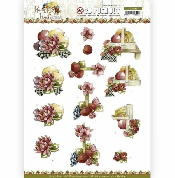 Find It 3D Die cut Decoupage A4 Sheet Marieke Flowers and Fruit - Apples