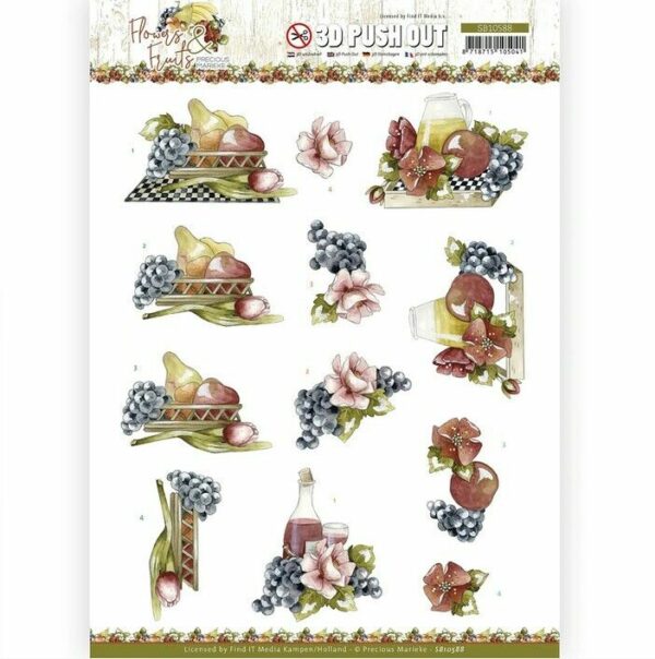 Find It 3D Die cut Decoupage A4 Sheet Marieke Flowers and Fruit - Grapes