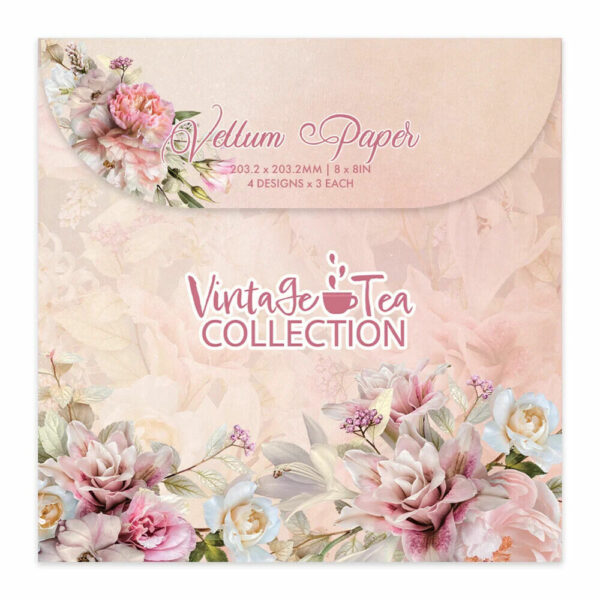 Couture Creations Vintage Tea Collection 8 x 8 Vellum Paper 24 sheets Roses Lace