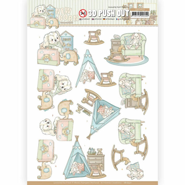 Amy Design 3D Diecut Decoupage A4 Sheet - Precious Newborn - Rocking Horse