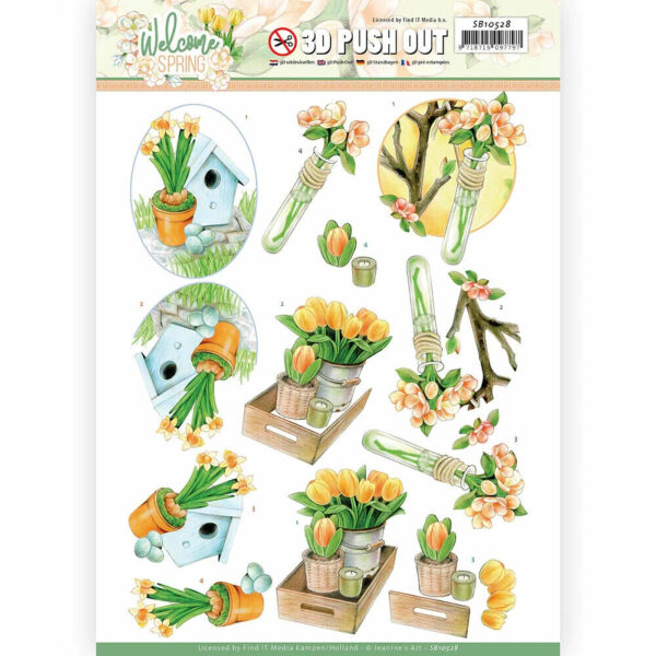 Couture 3D Diecut Decoupage A4 Pushout Jeanine's Welcome Spring Orange Tulips