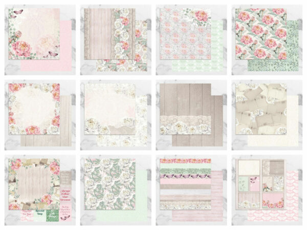 Couture Creations Peaceful Peonies 12x12" - Double Sided Foil Scrapbooking Pink