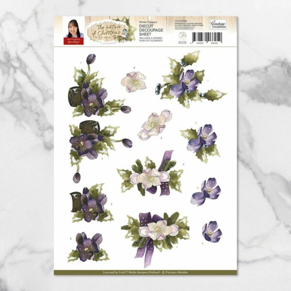 Amy Design 3D Die cut Decoupage A4 Sheet Marieke Nature Christmas Winter Flowers