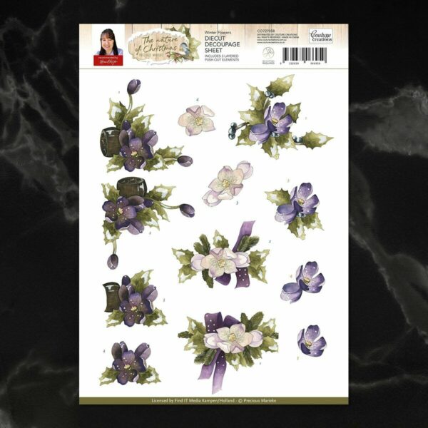 Amy Design 3D Die cut Decoupage A4 Sheet Marieke Nature Christmas Winter Flowers - Image 2