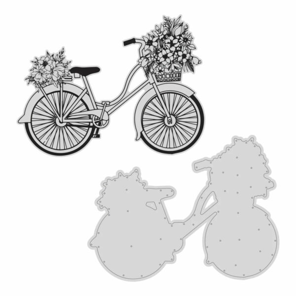 Couture Creations Mini Stamp and Die - Vintage Tea Collection - Floral Bike