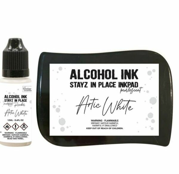 Couture Stayz in Place Alcohol Ink Pad + 12ml reinker - Artic White Pearlescent