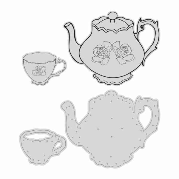 Couture Creations Mini Stamp and Die - Vintage Tea Collection - Tea Pot & Cup