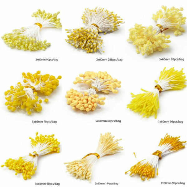 9x Bunches Yellow Mixed Double Heads Mini Pearl Flower Stamen 1mm Flower Making